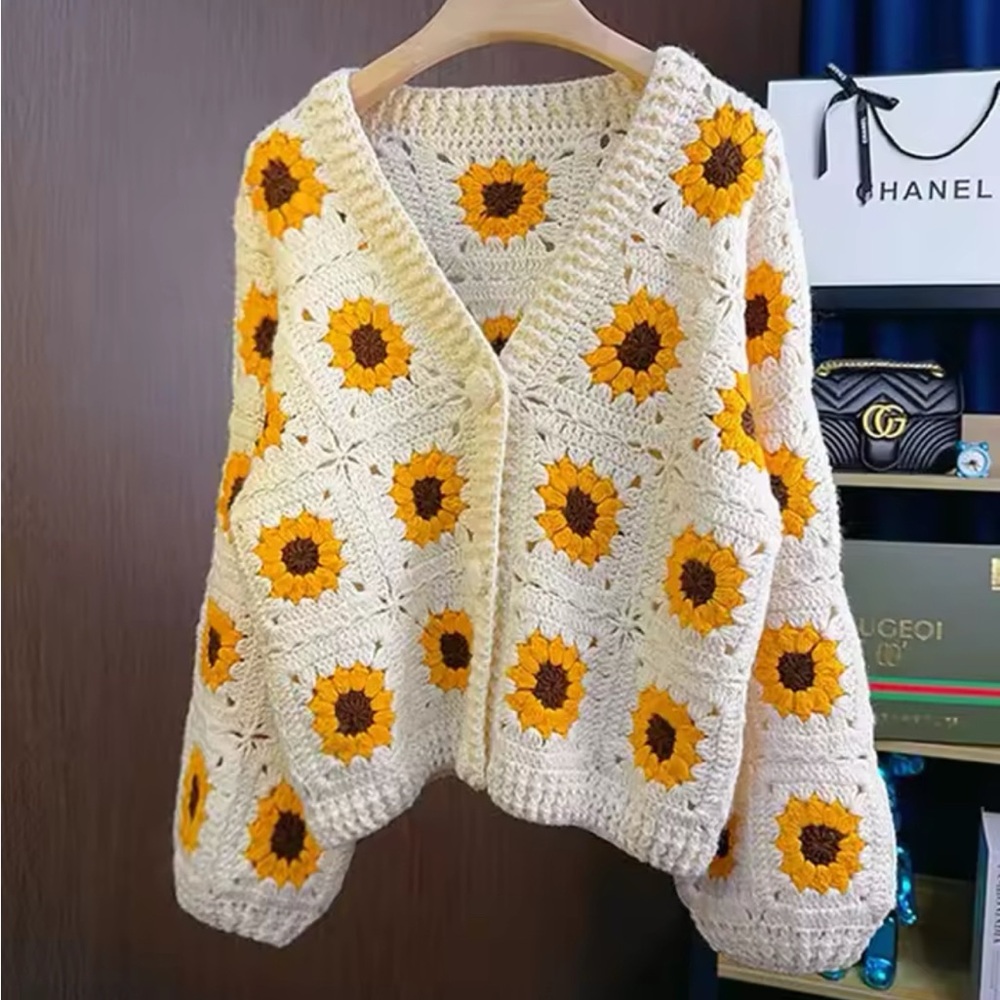 Sunflower Crochet Cardigan Sweater